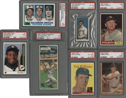 1909-1989 Topps and Assorted Brands PSA-Graded Collection (16 Different) Including Mantle and Williams